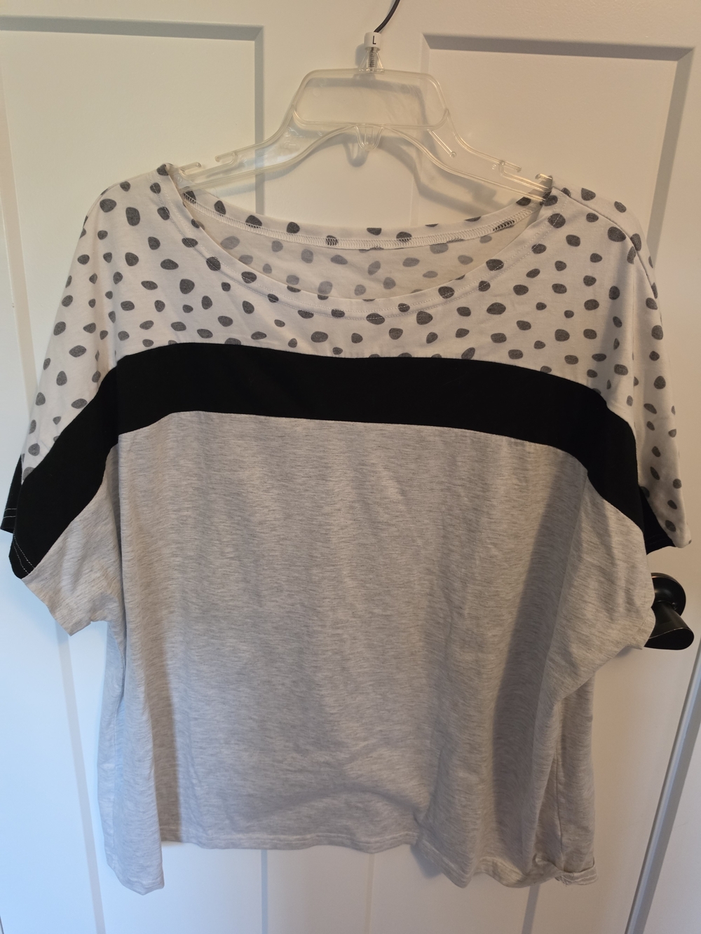 Light Gray and White Polka Dot Colorblock Women's Top